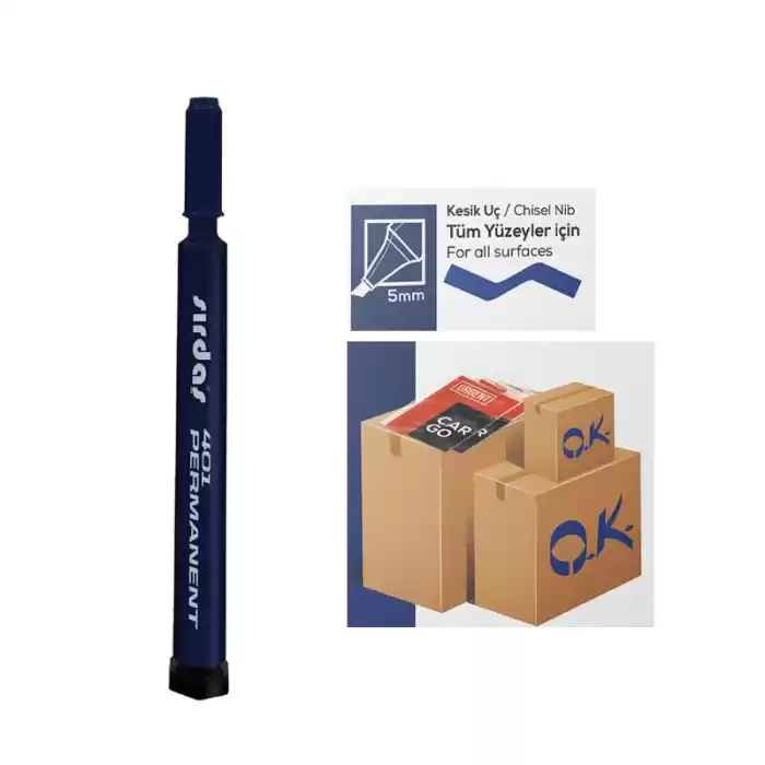 Sırdaş Permanent Koli Kalemi Kesik Uç Mavi Pm-401