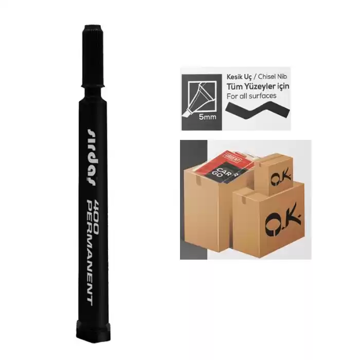 Sırdaş Permanent Koli Kalemi Kesik Uç Siyah Pm-400