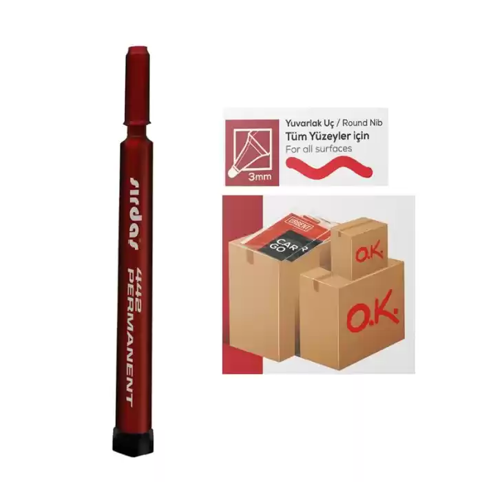 Sırdaş Permanent Koli Kalemi Yuvarlak Uç Kırmızı Pm-442