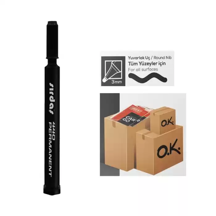 Sırdaş Permanent Koli Kalemi Yuvarlak Uç Siyah Pm-440