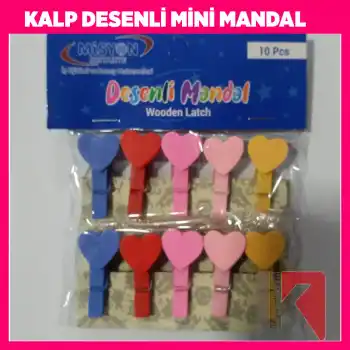 KALP DESENLİ MİNİ AHŞAP MANDAL 10LU PAKET