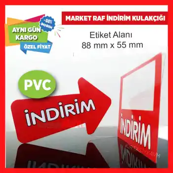 PVC Market Raf İkaz İndirim Kulakçığı 10 lu Pk.Kırmızı Renk