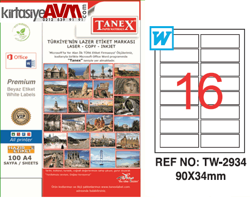 TANEX LASER ETİKET TW-2934 90x34 mm
