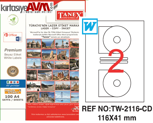 TANEX LASER ETİKET TW-2116 CD 116x41 mm
