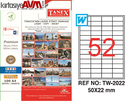 TANEX LASER ETİKET TW-2022 50x22 mm.