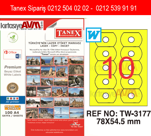 TW-3177 78x54,5 mm FOSFORLU SARI LASER ETİKET