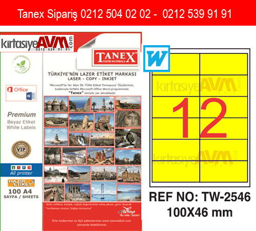 TW-2546 100x46 mm FOSFORLU SARI LASER ETİKET