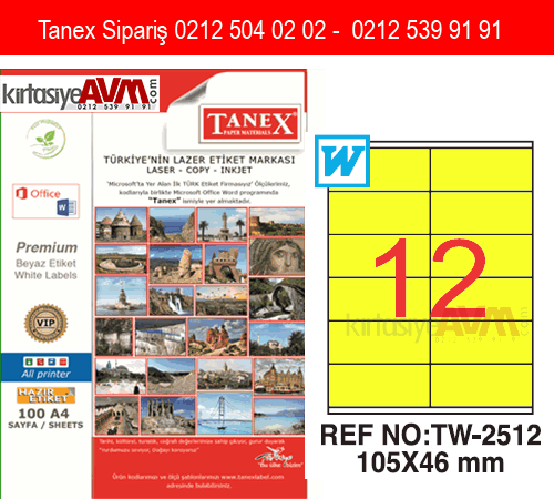 TW-2512 105x46 mm FOSFORLU SARI LASER ETİKET