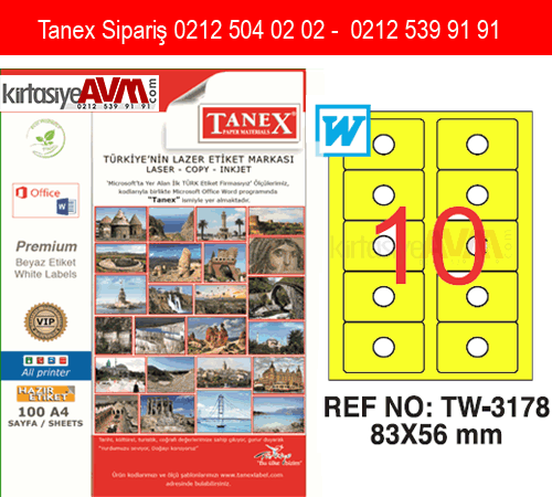 TW-3178 83x56 mm FOSFORLU SARI LASER ETİKET