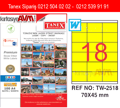 TW-2518 70x45 mm FOSFORLU SARI LASER ETİKET