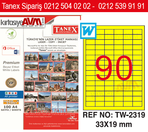 TW-2319  33x19 mm FOSFORLU SARI LASER ETİKET