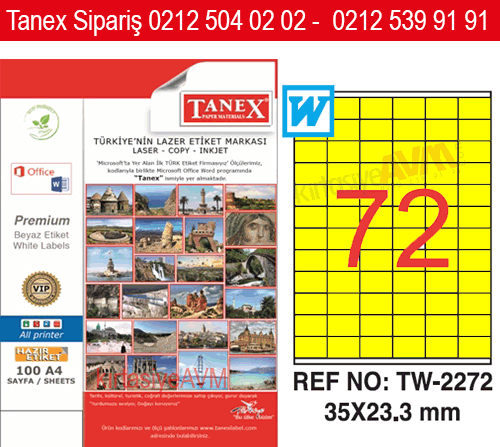 TW-2272 35x23,3 mm FOSFORLU SARI LASER ETİKET