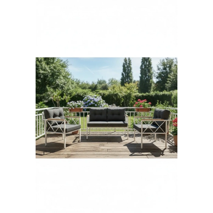 2+1+1 Beyaz profil Balkon-bahçe-kafe- Çay Seti-koltuk Takımı-oturma Grubu-ofis Koltuğu