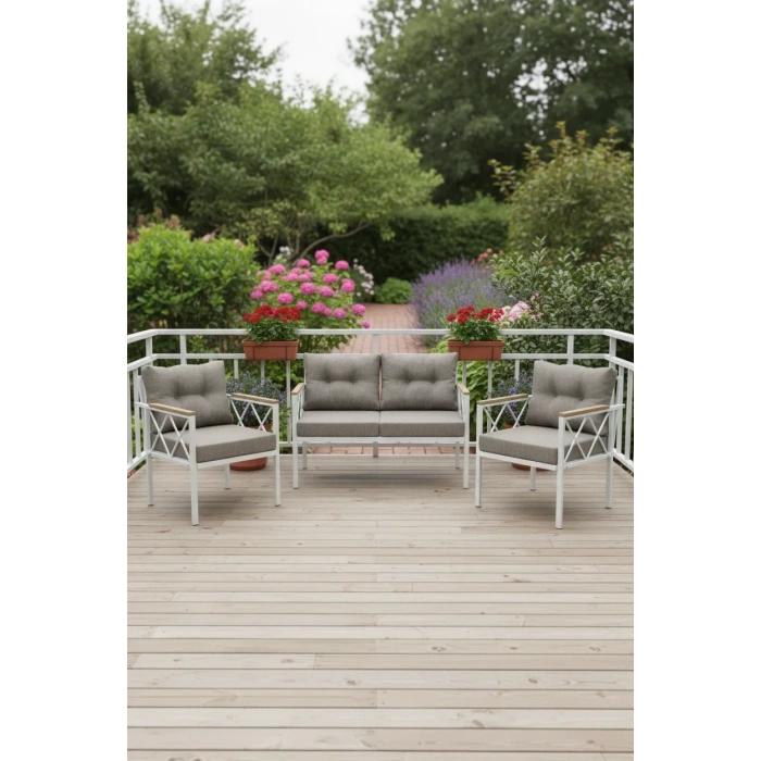 2+1+1 Beyaz profil Balkon-bahçe-kafe- Çay Seti-koltuk Takımı-oturma Grubu-ofis Koltuğu