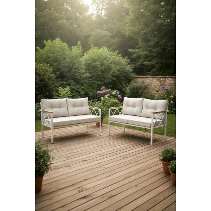 2+2Balkon-bahçe-kafe-çay Seti-koltuk Takımı-oturma Grubu-ofis Koltuğu 2+2 beyaz profil demir