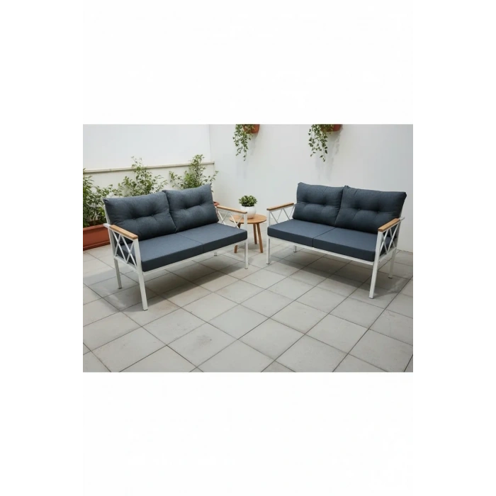 2+2Balkon-bahçe-kafe-çay Seti-koltuk Takımı-oturma Grubu-ofis Koltuğu 2+2 beyaz profil demir