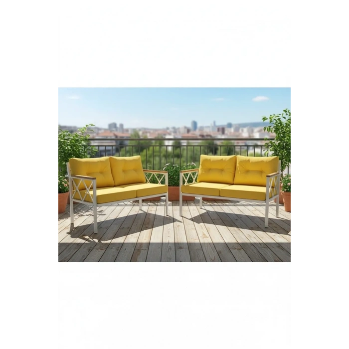 2+2Balkon-bahçe-kafe-çay Seti-koltuk Takımı-oturma Grubu-ofis Koltuğu 2+2 beyaz profil demir