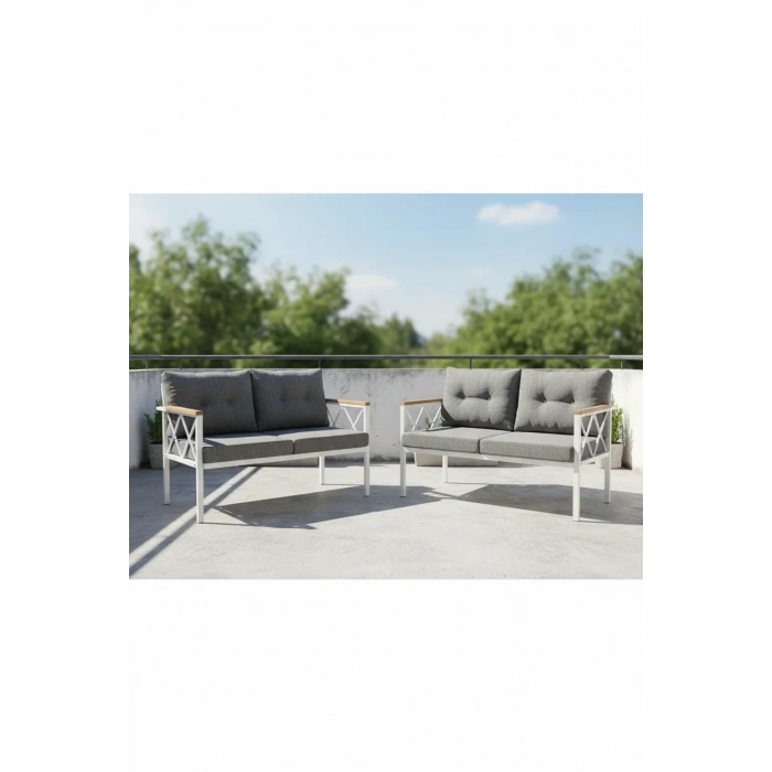 2+2Balkon-bahçe-kafe-çay Seti-koltuk Takımı-oturma Grubu-ofis Koltuğu 2+2 beyaz profil demir