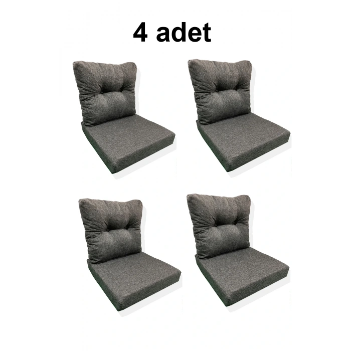 4 Adet Bahçe Balkon Mobilyası Minderi antrasit(4 ADET MİNDER, 4 ADET KIRLENT)