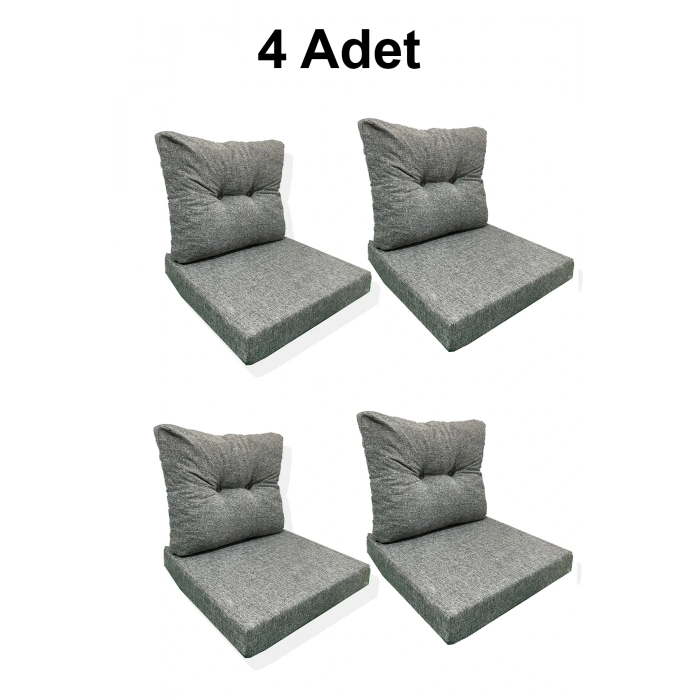 4 Adet Bahçe Balkon Mobilyası Minderi gri(4 ADET MİNDER, 4 ADET KIRLENT)