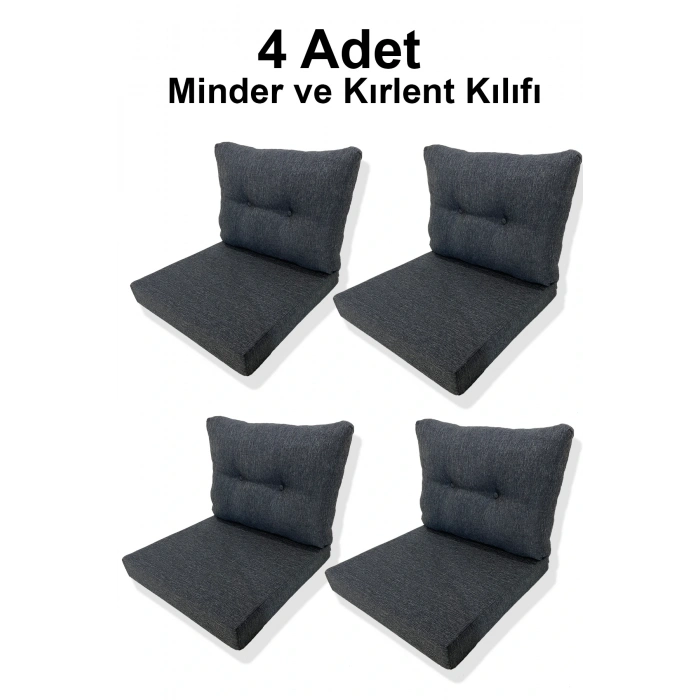 4 Adet Bahçe Balkon Mobilyası Minderi Kılıfı mavi (4 ADET MİNDER, 4 ADET KIRLENT Yanlızca Kılıf Gönderilecektir)