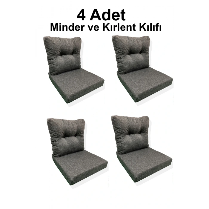4 Adet Bahçe Balkon Mobilyası Minderi Kılıfı antrasit(4 ADET MİNDER, 4 ADET KIRLENT Yanlızca Kılıf Gönderilecektir)
