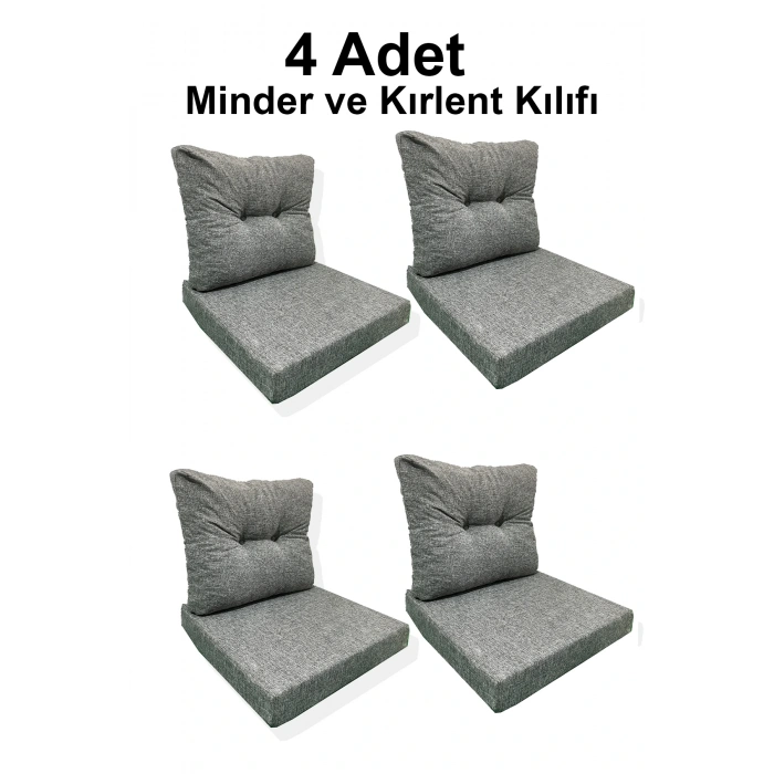 4 Adet Bahçe Balkon Mobilyası Minderi Kılıfı gri(4 ADET MİNDER, 4 ADET KIRLENT Yanlızca Kılıf Gönderilecektir)