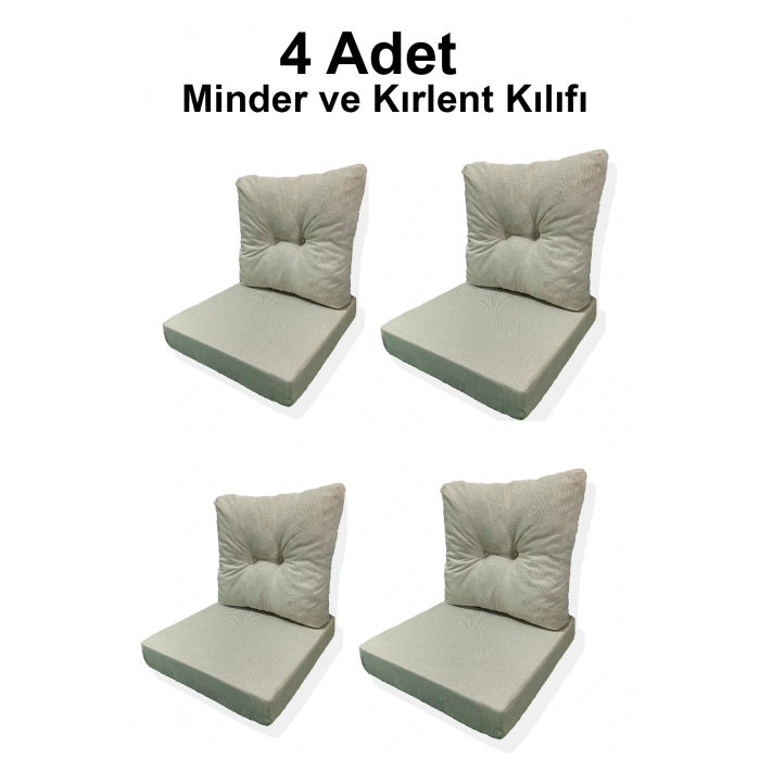 4 Adet Bahçe Balkon Mobilyası Minderi Kılıfı (4 ADET MİNDER, 4 ADET KIRLENT Yanlızca Kılıf Gönderilecektir)