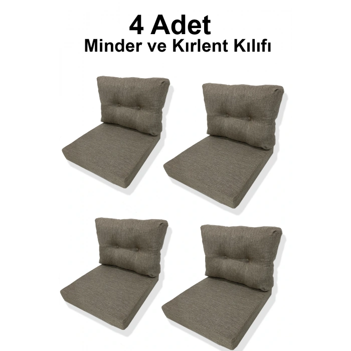 4 Adet Bahçe Balkon Mobilyası Minderi Kılıfı cappuccino(4 ADET MİNDER, 4 ADET KIRLENT Yanlızca Kılıf Gönderilecektir)
