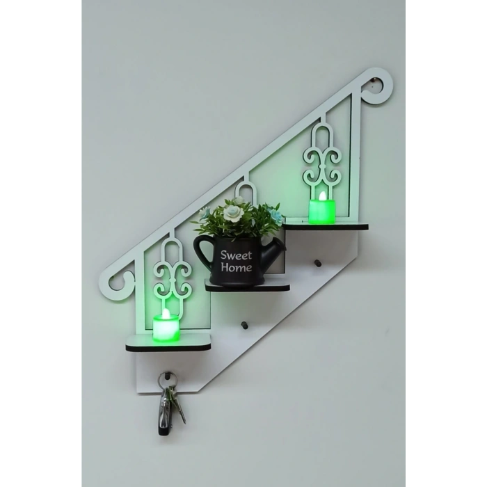 Beyaz Ahşap Dekoratif Anahtarlık Ve Çok Amaçlı Raf