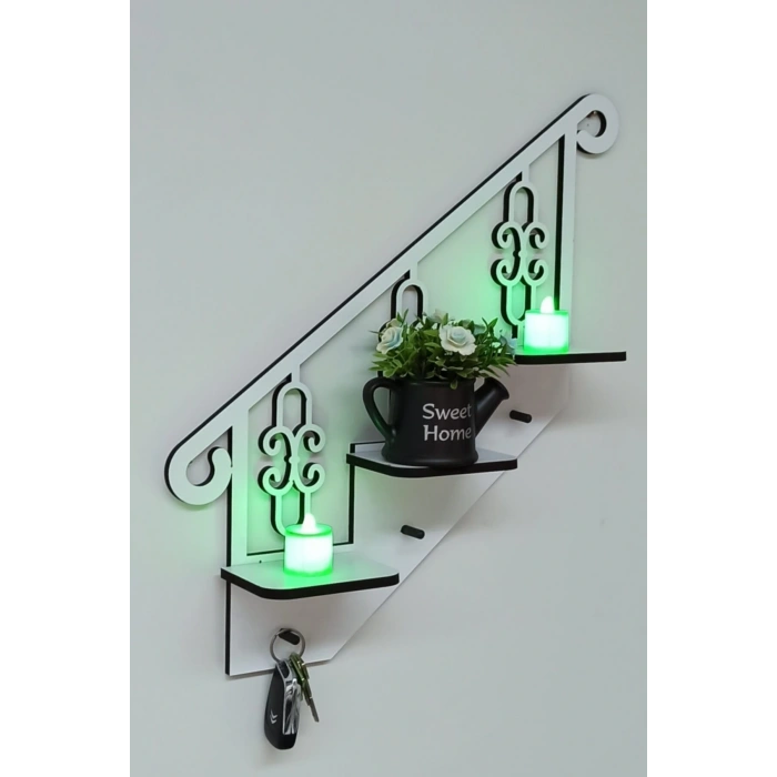 Beyaz Ahşap Dekoratif Anahtarlık Ve Çok Amaçlı Raf