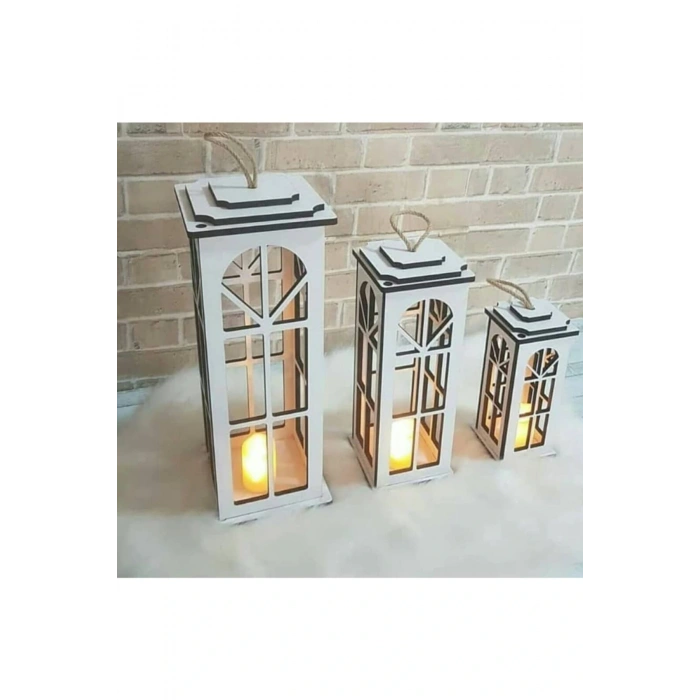 Dekoratif Ahşap Üçlü Fener