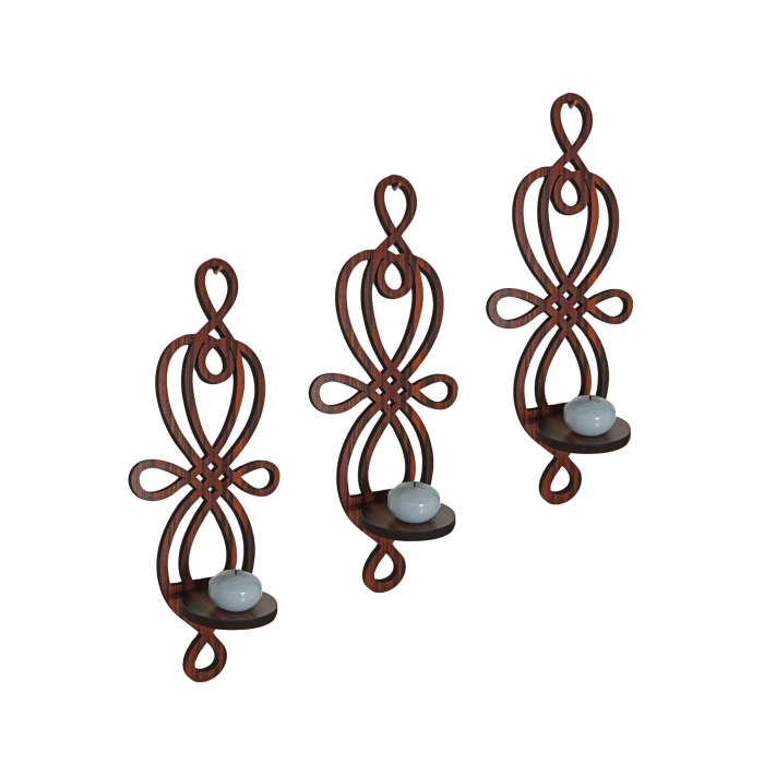 Kahverengi Ahşap Mumluk 3 lü