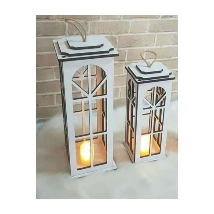 Dekoratif Fener 2li-beyaz