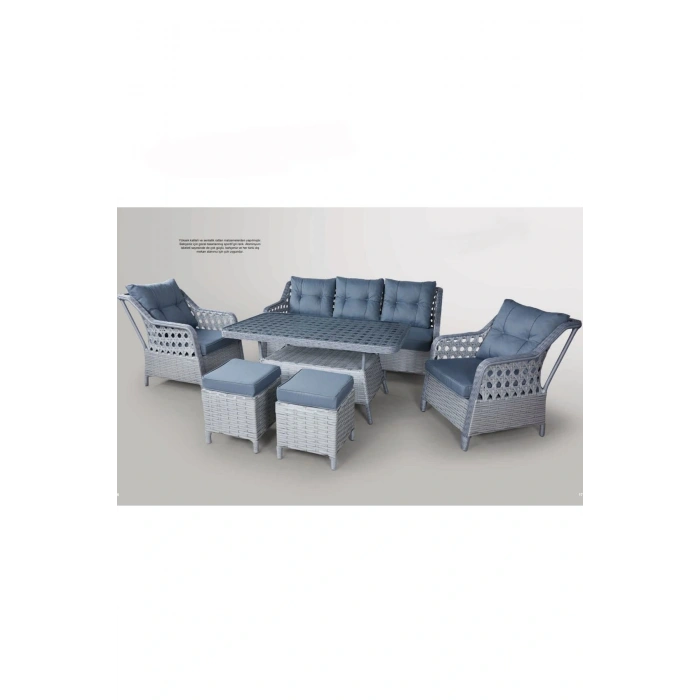 Galvaniz Gövdeli 3+1+1+2puf+masa Rattan Bahçe Balkon Mobilyası, 7 Kişilik Bahçe Takımı