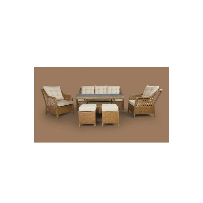 Galvaniz Gövdeli 3+1+1+2puf+masa Rattan Bahçe Balkon Mobilyası, 7 Kişilik Bahçe Takımı