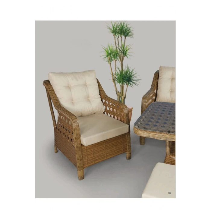 Galvaniz Gövdeli 3+1+1+2puf+masa Rattan Bahçe Balkon Mobilyası, 7 Kişilik Bahçe Takımı