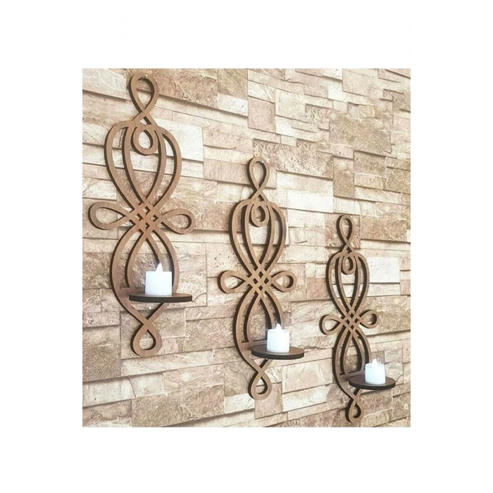 3 Lü Ahşap Mumluk, Dekoratif