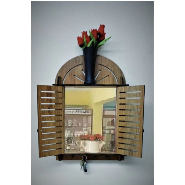 Aynalı Panjur Askılık - Kahverengi