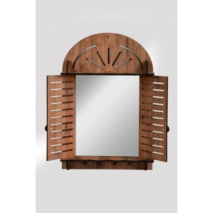 Aynalı Panjur Askılık - Kahverengi