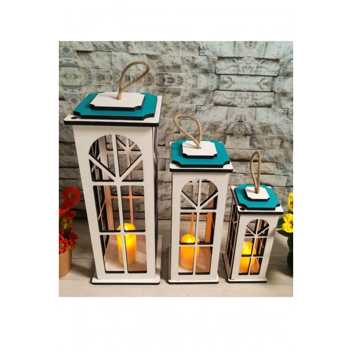 Adımshops Dekoratif 3lü Set Mumluk,ahşap