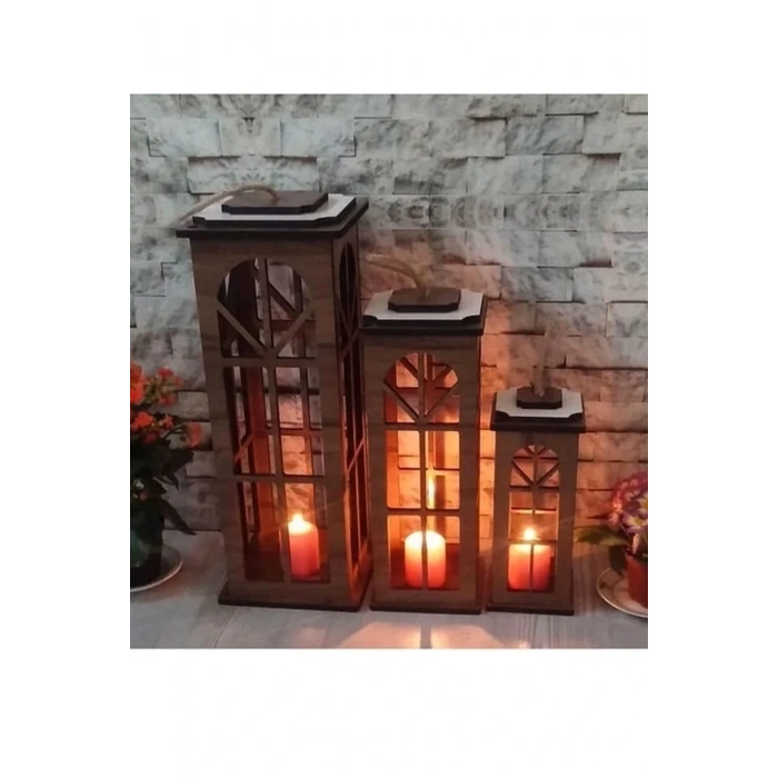 Adımshops Dekoratif 3lü Set Mumluk,ahşap