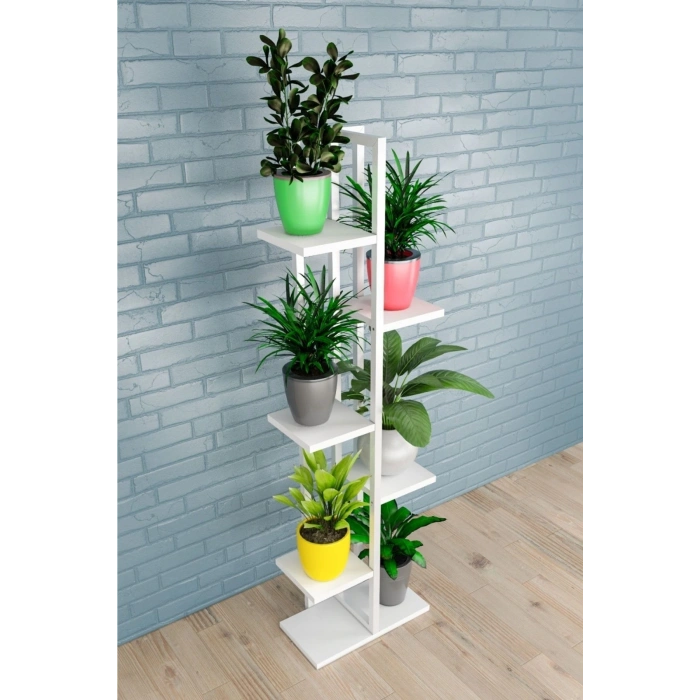 6 Raflı,dikey Saksılık,çiçeklik,metal Gövdeli Ahşap Raflı