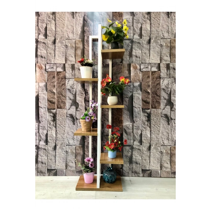 6 Raflı,dikey Saksılık,çiçeklik,metal Gövdeli Suntalam