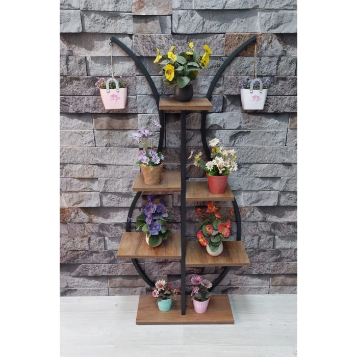 Metal Gövdeli Laleli Çiçeklik-vazo Saksılık, Raf