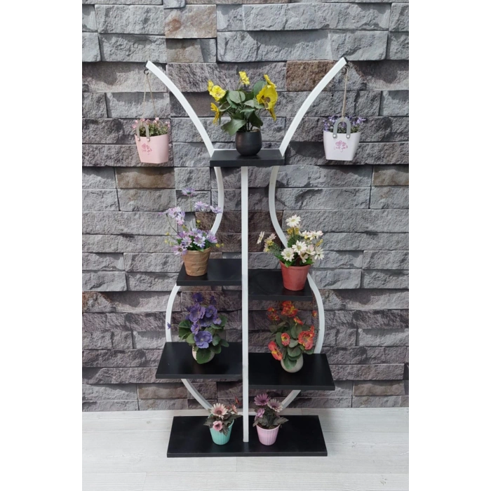 Metal Gövdeli Laleli Çiçeklik-vazo Saksılık, Raf