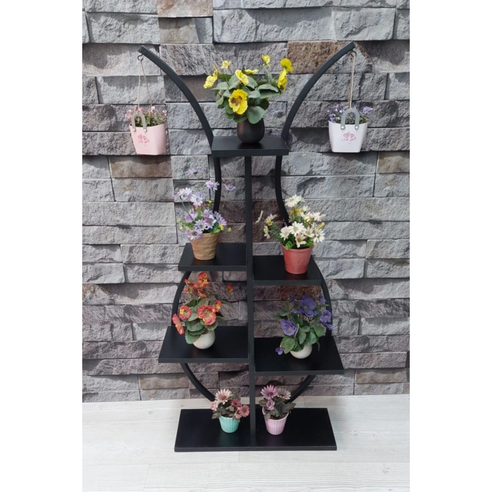 Metal Gövdeli Laleli Çiçeklik-vazo Saksılık, Raf