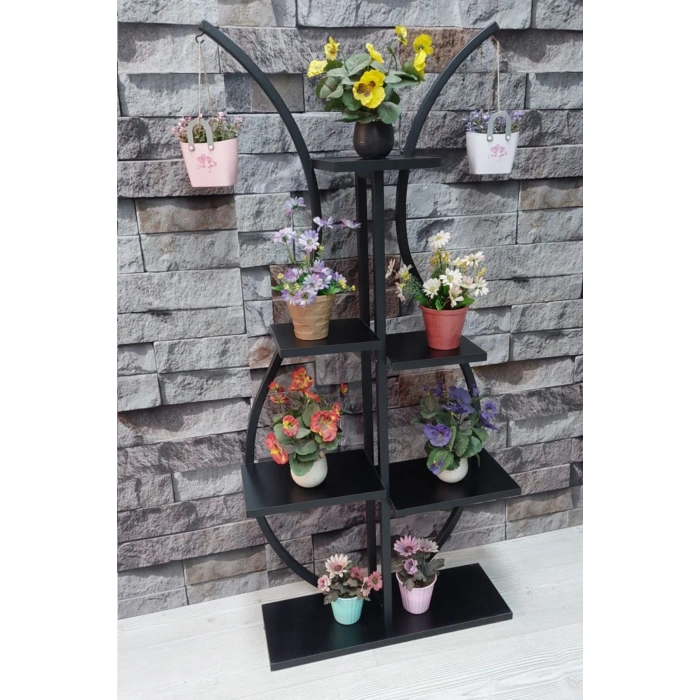 Metal Gövdeli Laleli Çiçeklik-vazo Saksılık, Raf