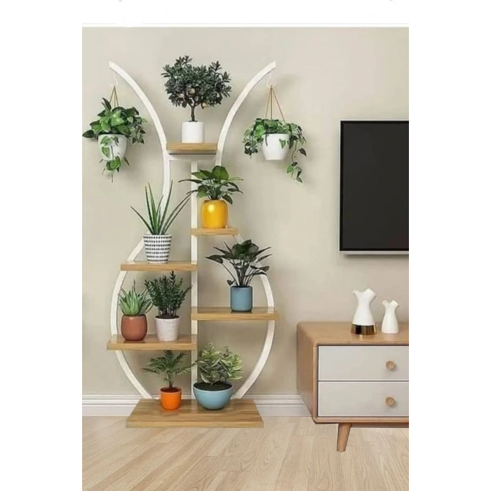 Metal Gövdeli Laleli Çiçeklik-vazo Saksılık, Raf