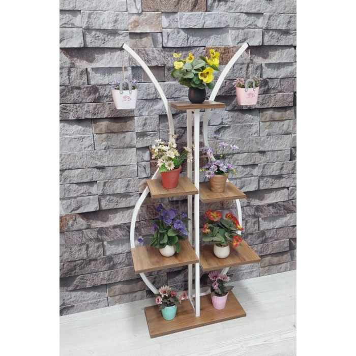 Metal Gövdeli Laleli Çiçeklik-vazo Saksılık, Raf